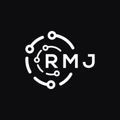 RMJ technology letter logo design on black  background. RMJ creative initials technology letter logo concept. RMJ technology letter design.
