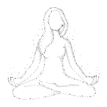 Particles of female figure meditating