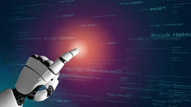 Futuristic robot artificial intelligence revolutionary AI technology development and machine learning concept. Global robotic bionic science research for future of human life. 3D rendering graphic.
