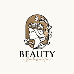 Woman queen natural minimal feminine gold beauty logo design template