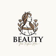 Woman natural feminine gold beauty logo design template
