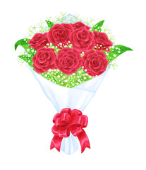 Bouquet of red roses and baby's-breath