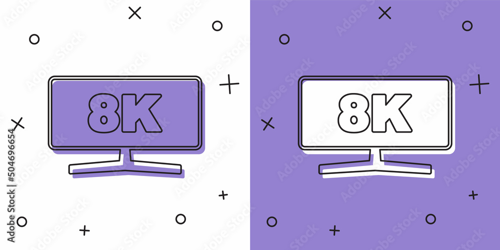 Poster set computer monitor icon isolated on white and purple background. pc component sign. vector
