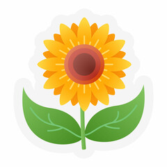 sunflowers spring or springtime single isolated icon with sticker outline cut style