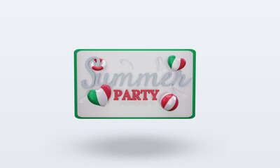 3d Summer party day love Italy flag rendering front view