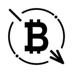 Cost reduction- decrease bitcoin icon. Vector symbol image isolated on background