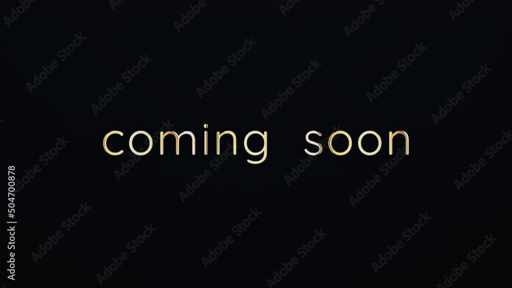 Poster coming soon text word gold light animation loop with glitch text effect. 4k 3d seamless looping comi