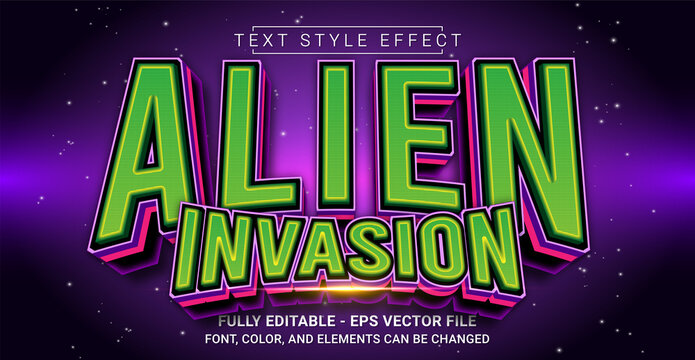 Alien Invasion Text Style Effect. Editable Graphic Text Template.