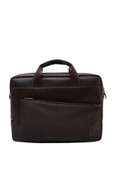 Stylish, fashionable brown briefcase made of genuine leather on an isolated white background
