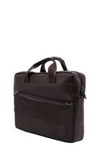 Stylish, fashionable brown briefcase made of genuine leather on an isolated white background