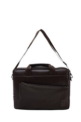 Stylish, fashionable brown briefcase made of genuine leather on an isolated white background
