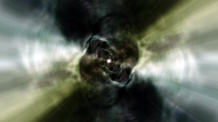 Abstract science technology grunge green  space cloud Tunnel Wormhole background. Space travel through a worm hole time tunnel. 4K 3D Seamless loop. Infinite cyber technology vortex spiral flows VJ Lo