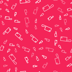 White line Meat chopper icon isolated seamless pattern on red background. Kitchen knife for meat. Butcher knife. Vector