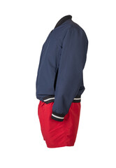 mens bomber jacket sports shorts isolated on white background. fashionable casual wear