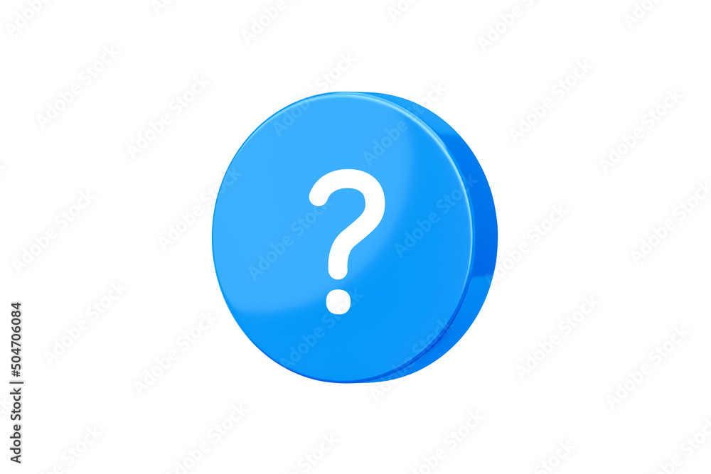 Poster blue question mark 3d icon isolated on white background of notification unknown confusion problem si