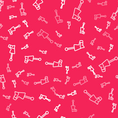 White line Toy horse icon isolated seamless pattern on red background. Vector