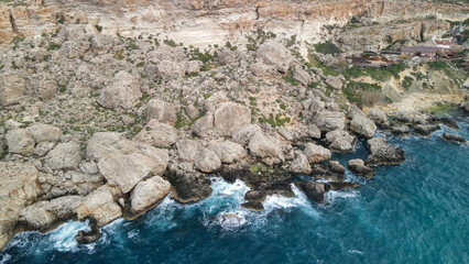 Aerial view of Anchor Bay in Mellieha, Malta