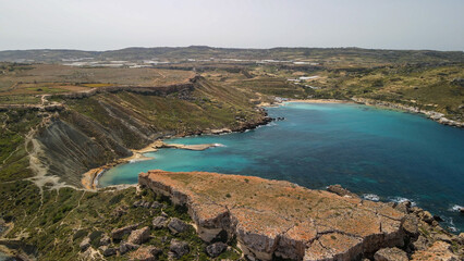 Aerial view of Paradise Bay from drone, Malta