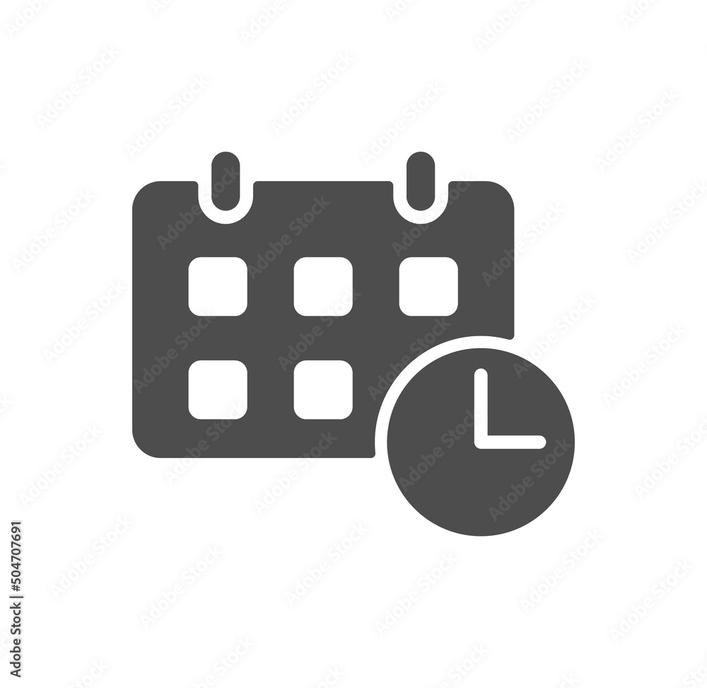 Poster date time glyph icon isolated on white background. calendar with clock stock vector illustration for
