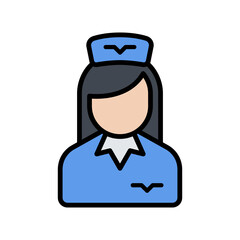 stewardess line color filled icons isolated on white background. stewardess occupation color vector icon set for web design, ui, mobile apps, print polygraphy and promo business