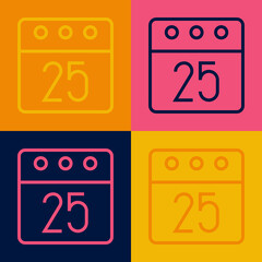 Pop art line Christmas day calendar icon isolated on color background. Event reminder symbol. Merry Christmas and Happy New Year. Vector