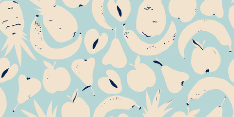 Materiał do szycia Hand drawn naive cute abstract fruit pattern. Collage contemporary print. Fashionable template for design.
Retro cartoon style.