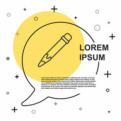 Black line Pencil with eraser icon isolated on white background. Drawing and educational tools. School office symbol. Random dynamic shapes. Vector