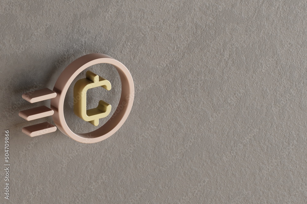 Poster beautiful abstract illustrations golden coin token symbol icons on a gray wall background. 3d render