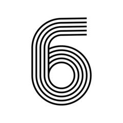 Linear modern logo of the numeral 6. Number in form of line stripe. Alphabet number character and number linear abstract design. logo, corporate identity, app, creative poster and more.