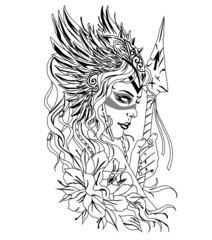 freyja goddess art for tattoo color art and black and white, mythology art female