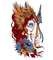 freyja goddess art for tattoo color art and black and white, mythology art female