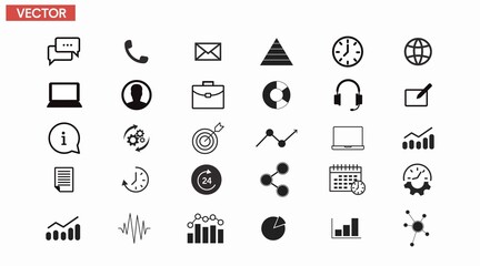 Work and Productivity Icon Set. Vector isolet collection of work related black and white illustrations