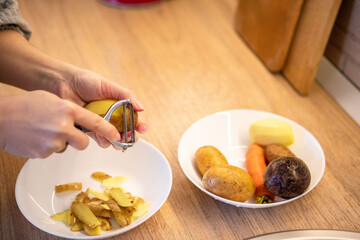 peeling up potatoes close up
