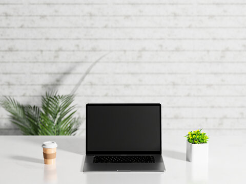 3d Render  Workspace With  Laptop, Digital Devices Mockup