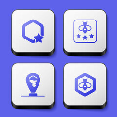 Set Honeycomb, Type of bee, location and Bee and honeycomb icon. White square button. Vector