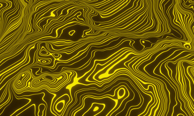 3D abstract yellow stripped topography.
