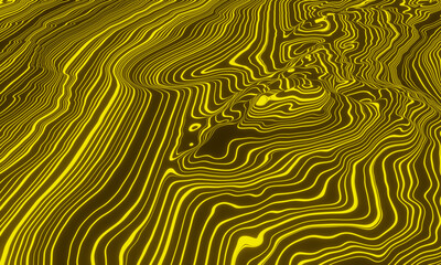 3D abstract yellow stripped topography.