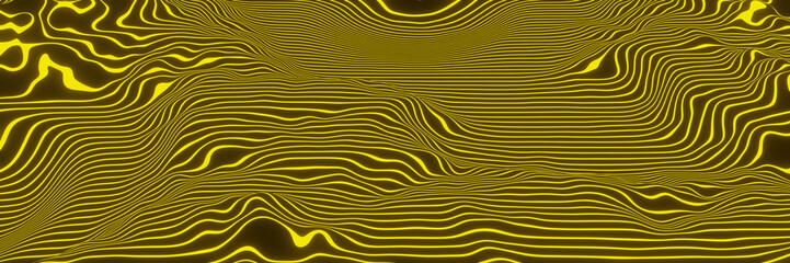 3D abstract yellow stripped topography.
