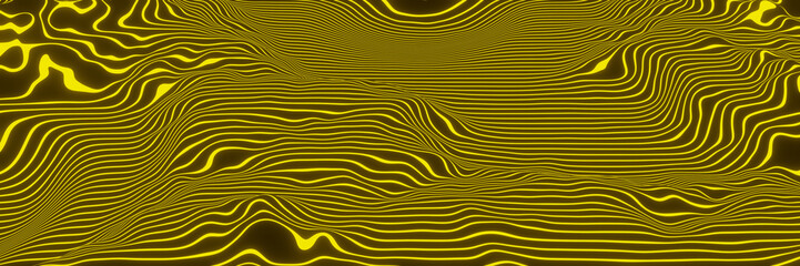 3D abstract yellow stripped topography.