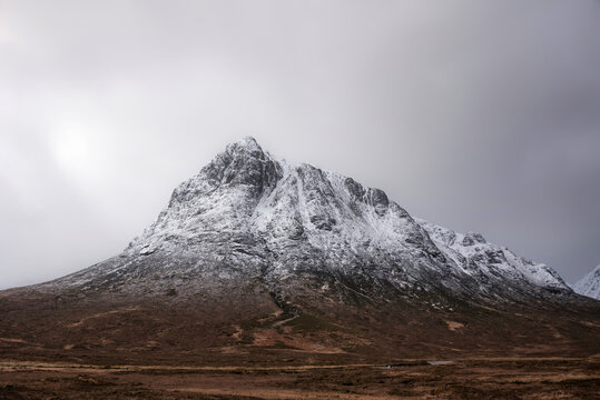 Majestic dramatic landscape Winter image of iconic Stob Dearg Buachaille Etive Mor mountain in Scottish Highlands