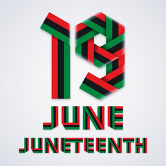 June 19, Juneteenth National Independence Day congratulatory design with Pan-African flag colors. Vector illustration.