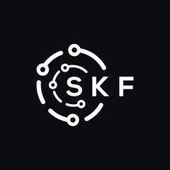 SKF technology letter logo design on black  background. SKF creative initials technology letter logo concept. SKF technology letter design.
