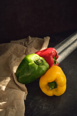 sweet pepper of three colors on the board
