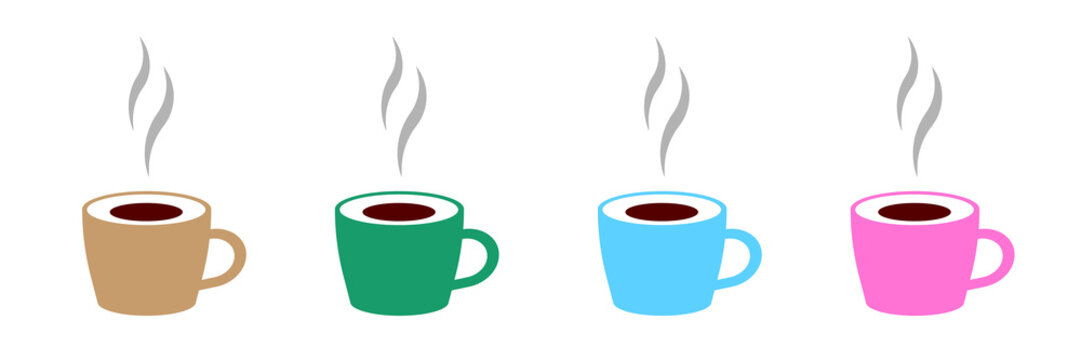 Set Coffee cup icon isolated on black and white background. Tea cup. Hot drink coffee. Coffee design over colorful background, image jpeg illustration.


