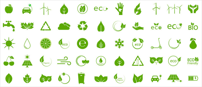Eco green icons. Ecology icons set. Vector illustration. Flat design.