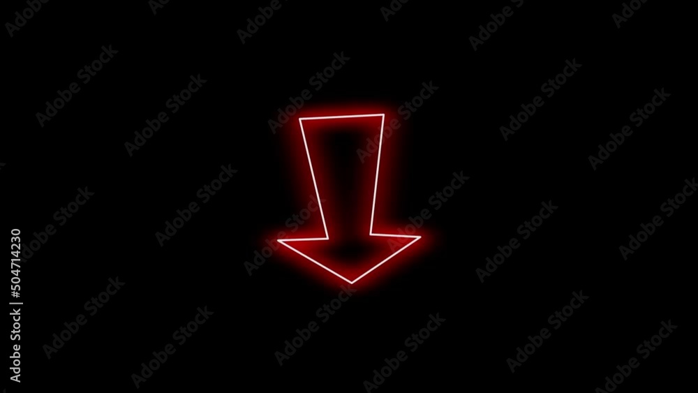 Poster color picture of arrow on a black background. neon arrow pointing down. distortion liquid style tran