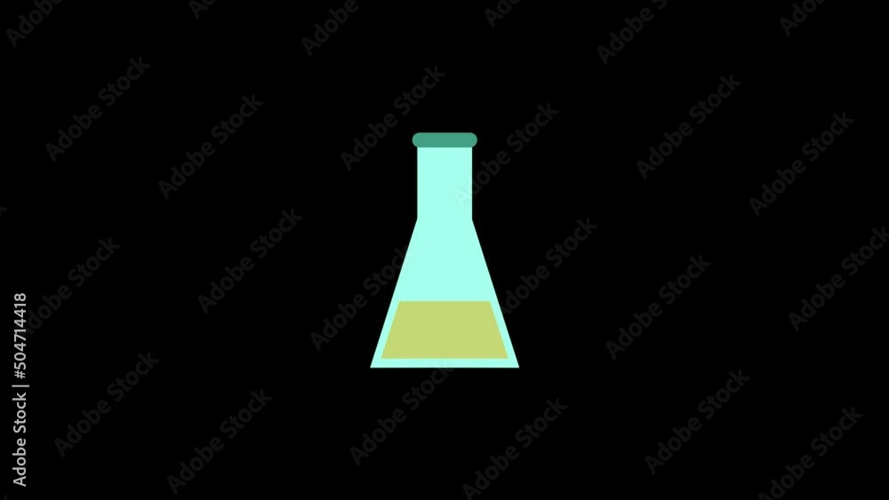 Poster Color picture of flask with liquid on a black background. liquid in a flask for experiments. Distortion liquid style transition icon for your project. 4K video animation for motion graphics and