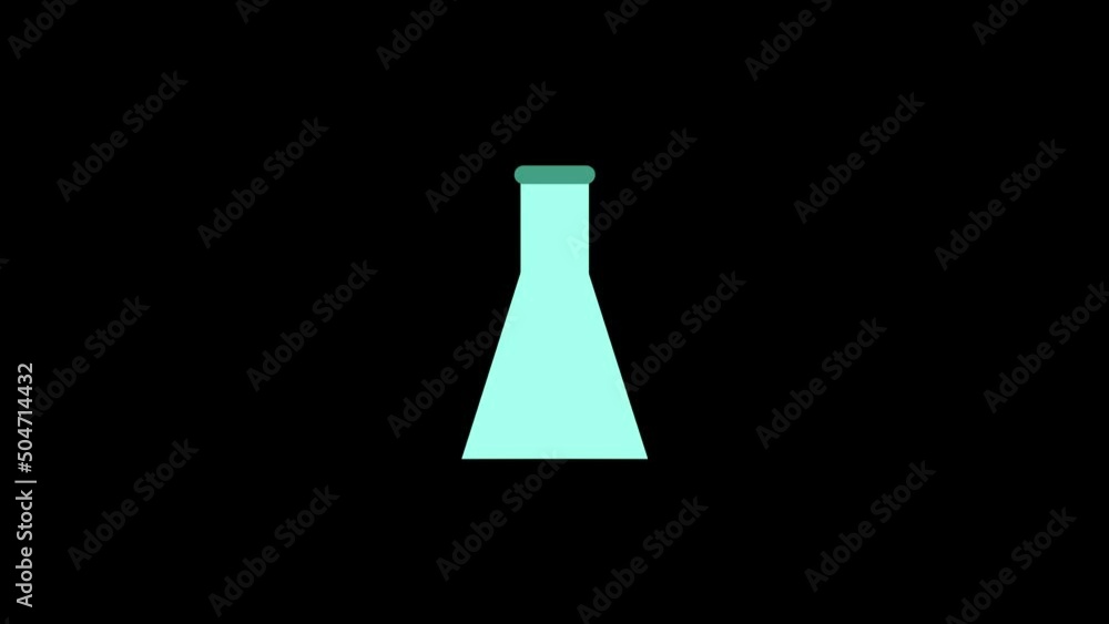 Poster Color picture of empty flask on a black background. empty flask for experiments. Distortion liquid style transition icon for your project. 4K video animation for motion graphics and compositing.