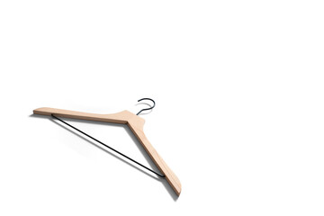 Fototapeta premium wooden hanger for clothes with black hardware isolated on white background at an angle
