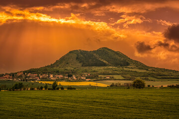 sunset of the Czech Central Mountain (Czech Republic) Europe.